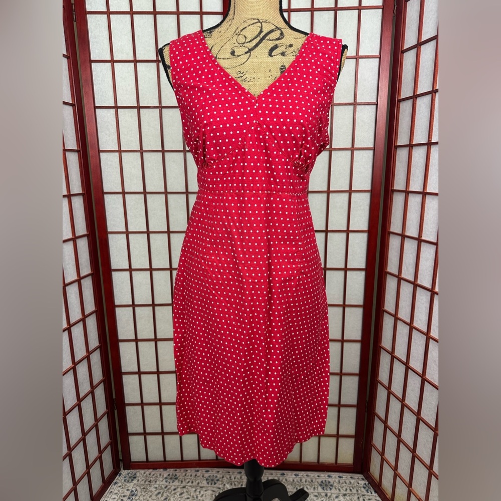 Y2K Faded Glory Red White Polka Dot Rockabilly Retro Pinup Knee Length Dress